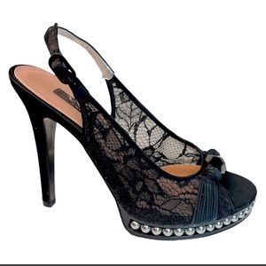 Nine New York Peep Toe With Lace and Silver Studs